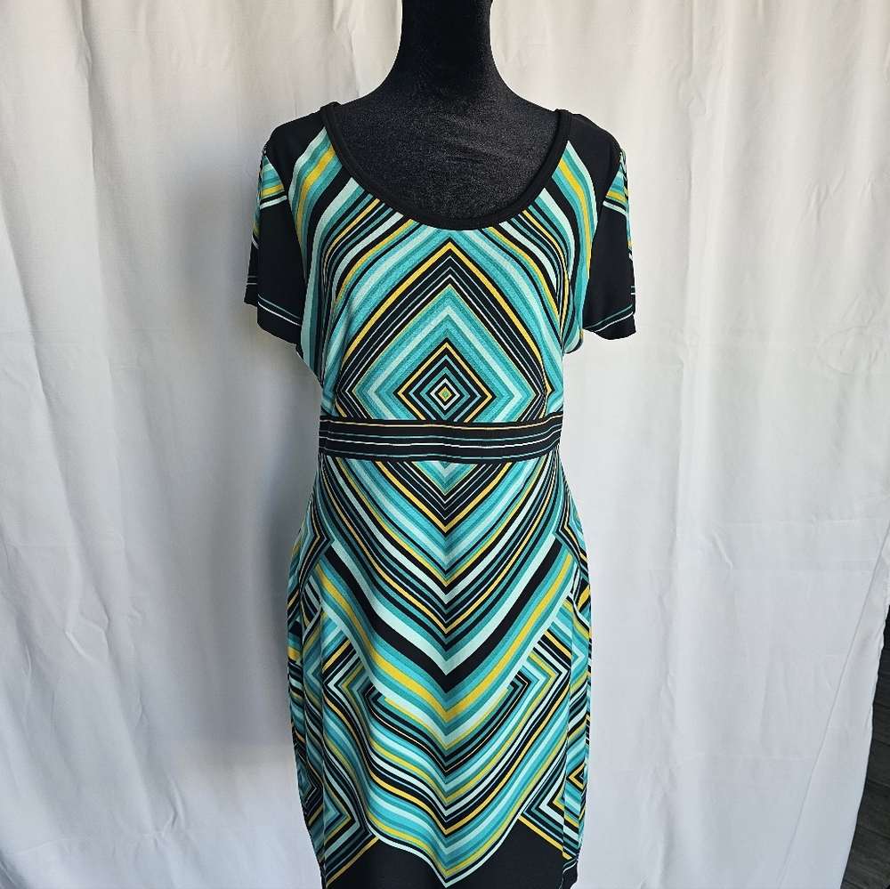 Calvin Klein Black and Blue Geometric Midi Dress